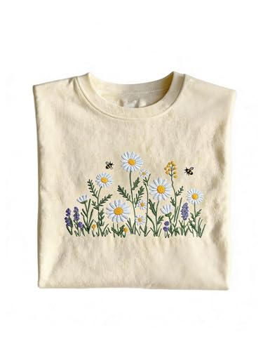 Image of RoseSeek Women's Cute Embroidered Tops Crew Neck Short Sleeve T Shirts Casual Going Out Tops
