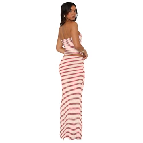 Image of Goafuliy 2 Piece Skirt Sets for Women Summer, Floral Sleeveless Tube Top Bodycon Maxi Skirts Y2k Vacation Going Out Outfits