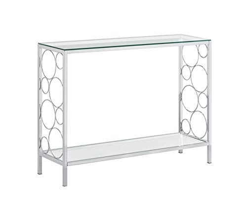None Chrome Finish Glass 2-Tier Contemporary Console Sofa Table With Lower Shelf And Circle Designs thumb #2