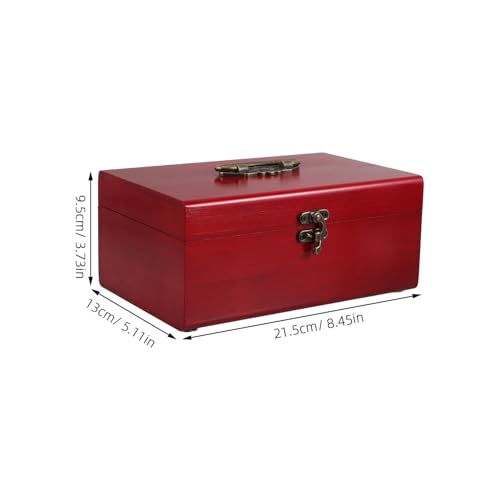Boîte à couture en bois massif rouge à 3 compartiments rétro - 3
