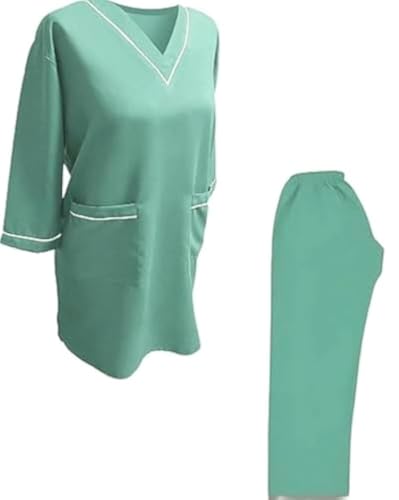 Symmetry Apparel Long Sleeves Housemaid Uniform Maid and Nanny dress set with long top & pants (Green X-Large)