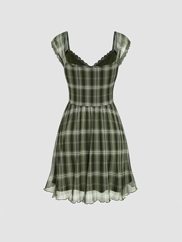 Image of CIDER Women's Gingham Mini Dress Summer Sundress Casual V Neck Flowy Cute Teen Short Seelve Ruffle Dress