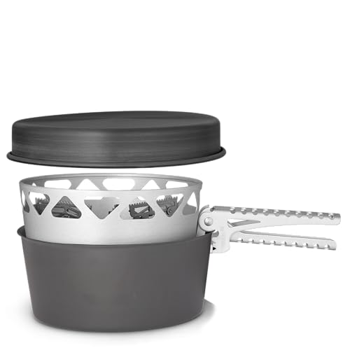 Primus Essential Plus Camping Gas Stove Set - Complete Cooking Kit with 1x 1.3L Camping Pot, 1x Pan, and Built-in Burner for Outdoor Adventures