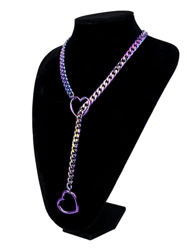 Slip Chain Necklace For Women, Black Heart O-Ring, Cuban Long Necklace Jewelry, Lariat Y-Necklace3