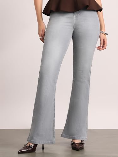 Image of Urbano Fashion Women's Mid Rise Bootcut Washed Jeans Stretchable