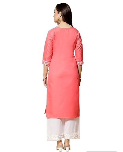 Image of Women's A-Line Cotton Embroidery Red Kurti |Red