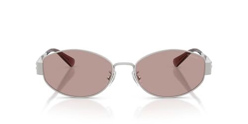 COACH Womens HC7192D Low Bridge Fit Oval Sunglasses Shiny Silver/Purple Solid 57 mm