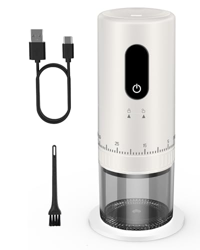 Macinacaffè ricaricabile con display a LED aggiornato, macinatura 1,7 volte più veloce con 38 impostazioni esterne regolabili e sbavature in ceramica, portatile per viaggi, campeggio, ecc.