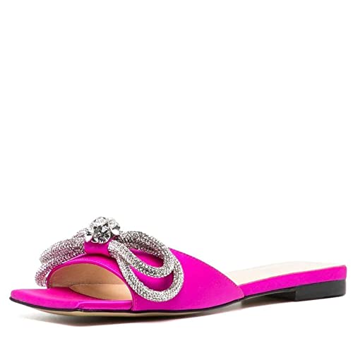 Divanne Slide Sandals for Women, Rhinestone Sandal Flats Bow Slippers Comfort Dressy Flat Slides
