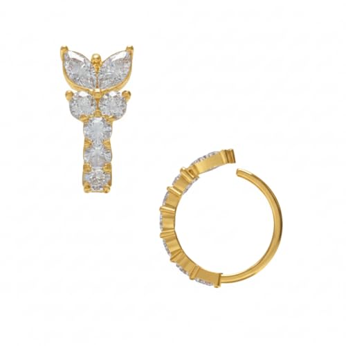 Image of Monster Piercing 316L Surgical Steel CZ Jeweled Butterfly Open Hoop Nose Ring 16G 8mm - Stainless Steel Cartilage & Nostril Piercing Jewelry (Steel, Gold, Rose Gold)- Sold as single piece