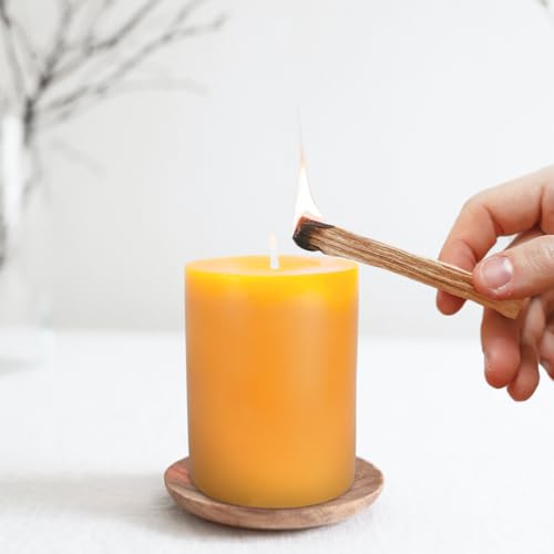 Natural Beeswax Pillar Candle, Large Beeswax Candle for Home Spa Yoga, Yellow Raw (3 x 4\'\')