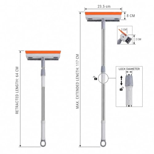 Image of 3 in 1 Toilet Bathroom Cleaning Brush with Wiper and Long Handle - 180 Rotate Floor Scrub Brush for Tiles, Wall, Toilet Corners, Glass & Home Kitchen Bathroom Accessories