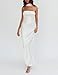 Women's Summer Satin Strapless Tube Top Maxi Dress Elegant Silk Backless Halter Neck Formal Party Dresses Wedding Guest White