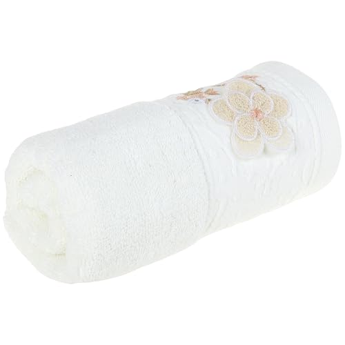 NIPUAEGO Soft Cotton Hand Towel, Machine Washable Cute Cartoon Embroidered Couples Hand Towels for Bathroom Home Hotel and Spa 75x35cm (White)