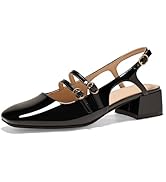 GotSoft Women's Mary Jane Chunky Low Block Heels Slingback Pumps Closed Square Toe Double Strap W...