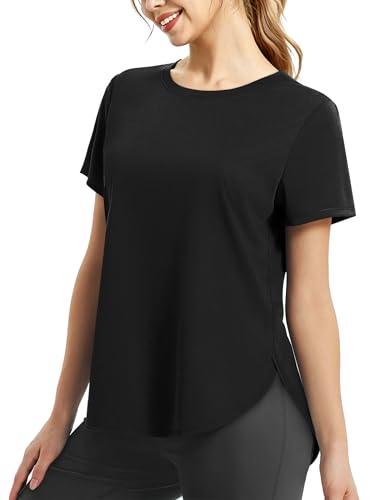 NIASHOT Workout Tops for Women Shirts Gym Clothes Short Sleeve Summer Tops 2026 Womens Activewear Yoga Top Pilates Outfits Black L