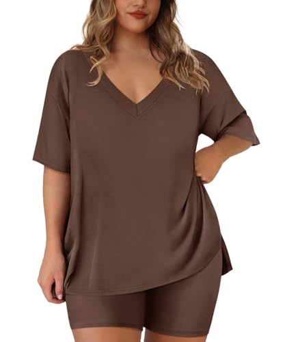 RITERA Plus Size Women Lounge Sets Soild Coffee Brown Summer Outfits...