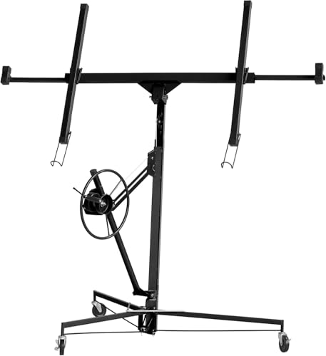Elevon 11FT Drywall Lift Panel Hoist Jack Lifter, 150LBS Heavy Duty Sheetrock Lift, Rolling Caster Wheels, Lockable Construction Tools, Adjustable Telescopic Arm, Black