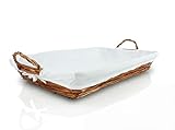 HERSIG - Bandeja Plancha Mimbre Natural | Cesta Colada Rectangular con Forro y...