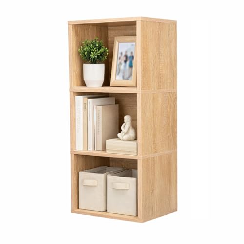 Image of Cube Storage Shelf, 3 Cube Storage Organizer, 3 Tier Bookshelf Small Bookcase, Wooden Book Shelf for Bedroom, Small Bookshelf for Living Room and Office (Natural, 3 Cube)