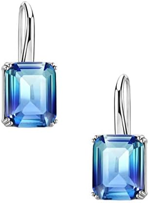 Blue Tourmaline Dangle Drop Earrings Gradient Color Baguette Cut CZ Earrings for Women Girls
