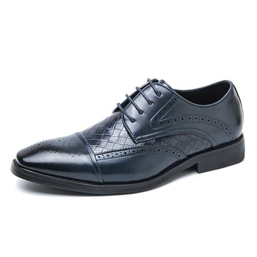 Dwihuize Chaussures Ville pour Hommes Chaussures Oxford À Lacets pour Le Bureau Chaussures De Habillées Formelles en Cuir,Bleu,43 EU