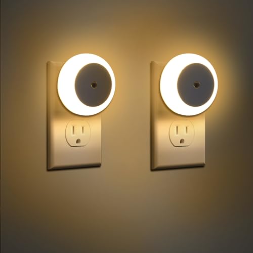 Image of 2 Pack Night Light Plug into Wall Motion Sensor Dusk to Dawn, 0.5W Soft Warm White Bright Led Nightlight for Adults, Kids Room, Bathroom, Hallway, Bedroom,Kitchen