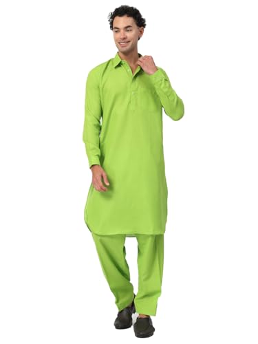 Image of Men's Traditional Pathani Kurta Salwar Set, Red, Long Sleeve, Collared Neck, Cotton Blend, Ethnic Wear