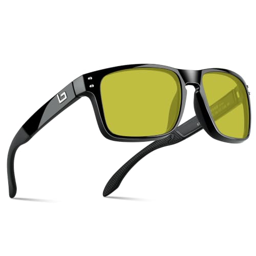 Image of BNUS Polarized Corning Glass Lens Fishing Sunglasses Men Yellow Low Light | 30% VLT High-Contrast Amber Yellow Lens, Brightens Low Light, for Dawn Dusk Cloudy Days, Color-Friendly