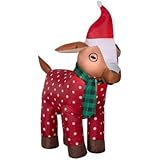 Gemmy 3.5FT Inflatable Christmas Goat with Scarf and Santa Hat Indoor/Outdoor Holiday Decoration