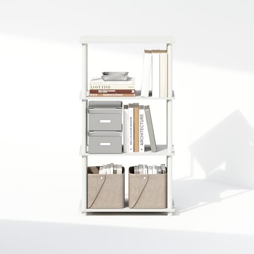 Image of Furinno Turn-N-Tube Book Shelf, 4-Tier Bookshelf, Bookcase with Multipurpose Compact Display Rack, 11.6 x 23.6 x 43.2, for Living Room, Bedroom, Home Office, White /White