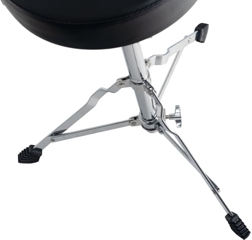 XDrum Schlagzeughocker Semi - Höhenverstellbarer Drum Hocker, verstellbar von 50-62 cm - Drei stabile Standbeine mit Gummifüßen, zusammenklappbar - Extra dicke 4 cm Polsterung für bequemen Sitz