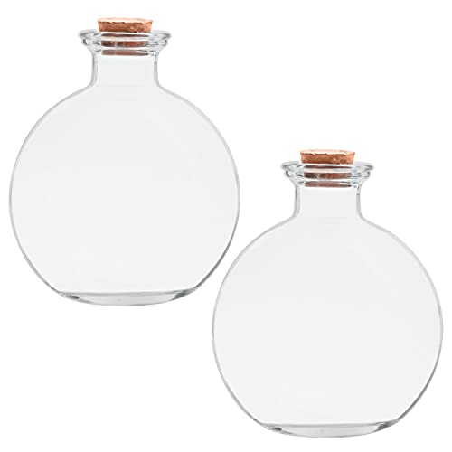 BELLE VOUS Petites Bouteilles en Verre Sphériques (Lot de 2) - Fioles en Verre avec Bouchons en Liège 240 ML - Petit Bocal en Verre pour Art Décoratif Fait...