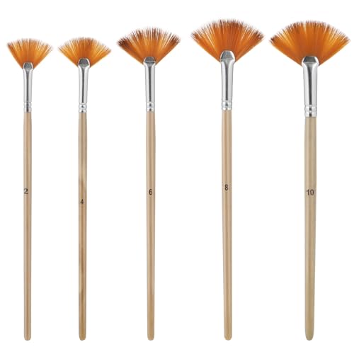 Set de 5 Pinceles Abanico Hariendny para Pintura con Mango Largo de Madera y Cerdas de Nylon