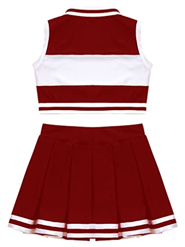 Ttao Kids Girls V Neck Cheerleading Dress High School Uniform Halloween Carnival Cosplay Fancy Dress Red 14 Years #TOP3
