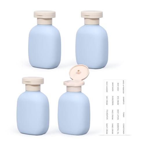 UMETASS Reiseflasche mit Klappverschluss – Auslaufsichere & Nachfüllbare Quetschflaschen für Shampoo, Conditioner, Cremes u.a. | Leichtes Reiseutensil aus Kunststoff (blau, 100ML)