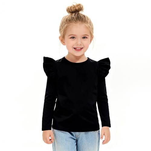 Image of LYSMuch Toddler Baby Girls T Shirt Ruffle Sleeveless Kids Cotton Tshirt Solid Color Blouse