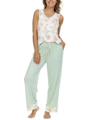FN Women's Super Soft 3 Piece Pajama Sleep Set, Robe, Tank, and Pant2