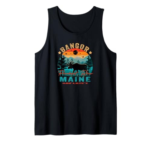 Bangor Maine ME USA Retro Sunset Vintage Moose Mountains Tank Top