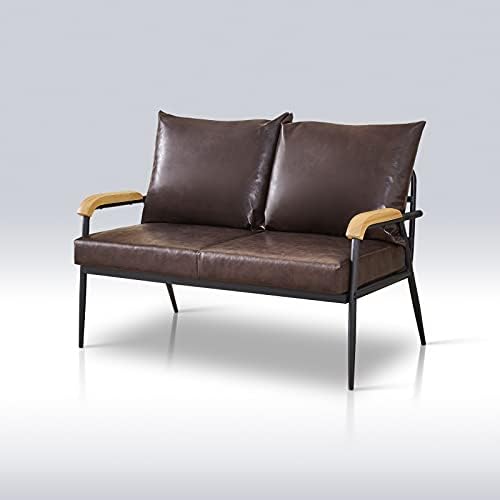 TUKAILAi Sofa 3 Seater Faux Leather Soft Lounge Sofa with Solid Wooden Armrest and Metal Frame Couches for Living Room Reception Office Furniture Light Brown
