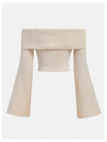 Floerns Girl's Off The Shoulder Cropped Sweater Bell Sleeve Knit Pullover Tops2