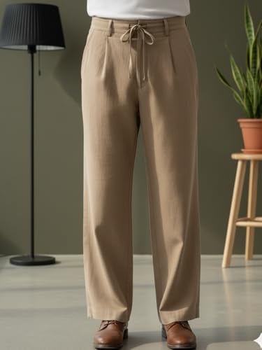 Image of Rigo Men Linen Straight Fit Korean Pants | Cotton Linen Regular Size Casual Trousers