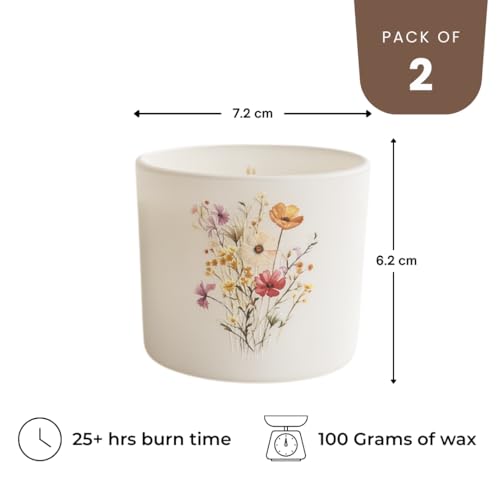 Image of Coffee Scented Candle Set of 2 | Aesthetic Wildflower Print with Rich Coffee Aroma Fragrance Candle | Soy Wax, IFRA Certified | Reusable Floral Scented Candles for Gift & Decoration