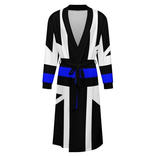 Thin Blue Line United Kingdom Flag Soft Robe Long Sleeve Bathrobes V Neck Sleepwear Spa Robes with Belt Men Woman4