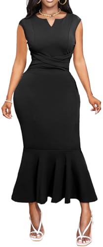 Image of SxClub Elegant Dress for Women Sexy 3 /4 Sleeve Business Knee Length Dresses Fishtail Zipper Belt