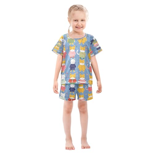 Cat Kids Pjs Set Boys Girls Summer Short-Sleeve Sleepwear Pajamas 2PCS3