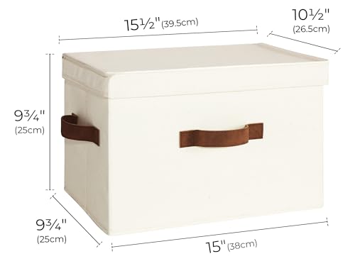 Image of StorageWorks Fabric Storage Bins with Lid, Decorative Storage Boxes for Shelves, Stackable Closet Organizer Basket with Handles, Large, Ivory White, 2-Pack