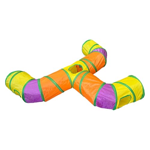 Cat Tunnels for Indoor Cats, Pet Folding Rainbow Tunnel, 3-Way Cat Tunnels for Indoor, Interactive Toy Maze Cat House with Peek