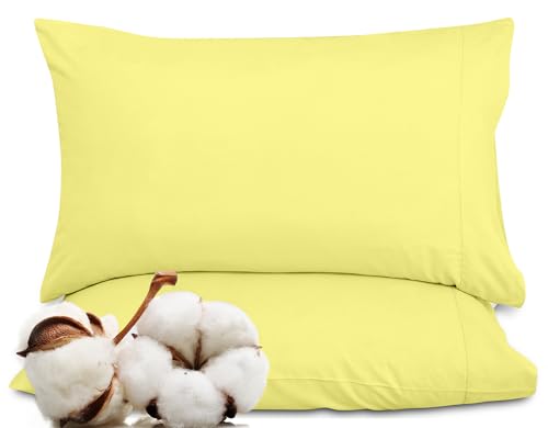 Image of ROYALE LINENS 300 Thread Count 100% Long Staple Combed Cotton Pillowcases Set of 2 - Ultra Soft - Queen Bed Pillow Cover - 20 inchx30 inch -Breathable, Cool & Crisp Percale Yellow Pillow Cases (Queen, Yellow)