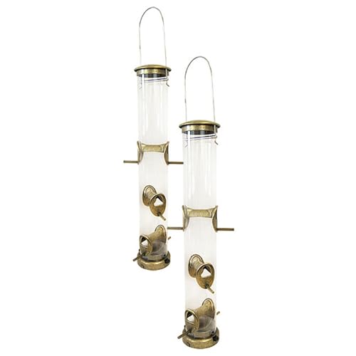 Set of 2 Aspects Large Wild Bird Seed Tube Feeders, Antique Brass